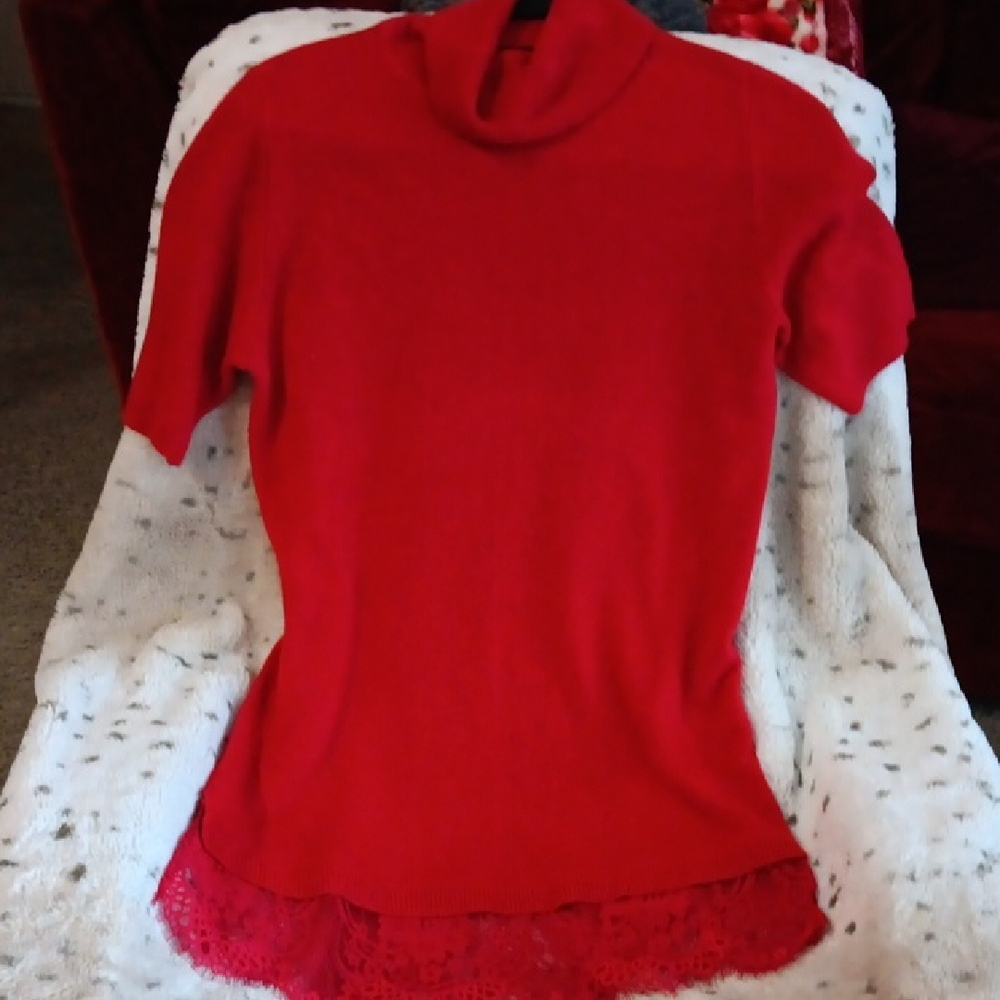 Apt. 9 Vibrant Red Knit With Lace Hem